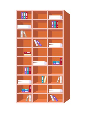 Kitaplık ile çoklu kağıt belge dolu raflar