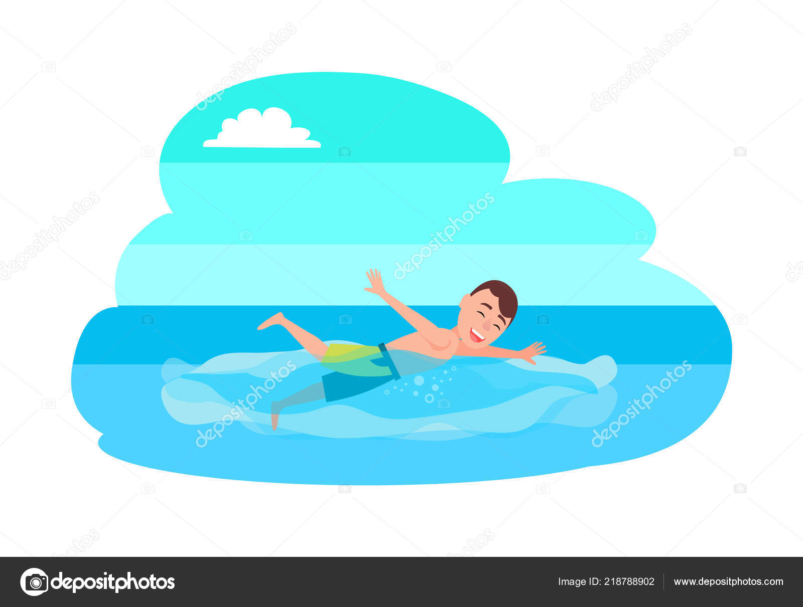 Man Swimming in Blue Sea Waters, Having Fun Vector — Stock Vector ...