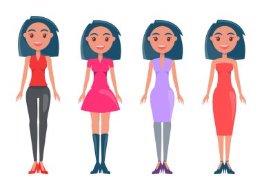 Rahat ve şık kıyafetler içinde genç kız ayarla