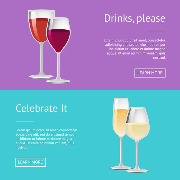 Drycker fira vänligen det par av glasögon av vin — Stock vektor