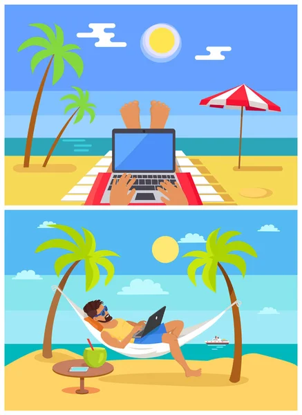 Παραλία συλλογή freelancers εικονογράφηση διάνυσμα — Διανυσματικό Αρχείο