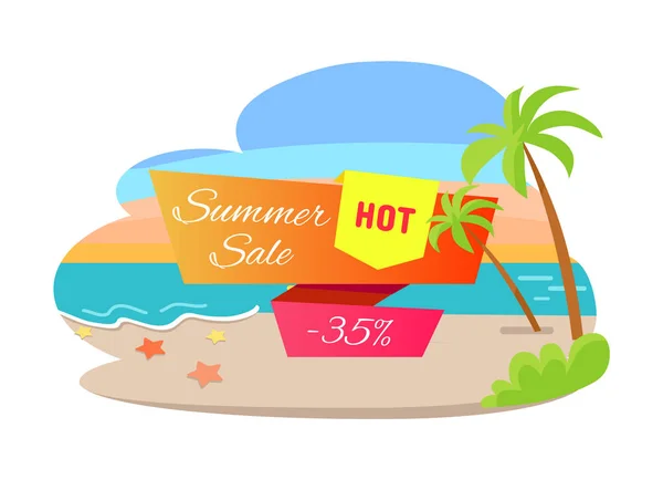 Ζεστό πώληση καλοκαίρι προσφορά 35 αφίσα τροπική παραλία — Διανυσματικό Αρχείο