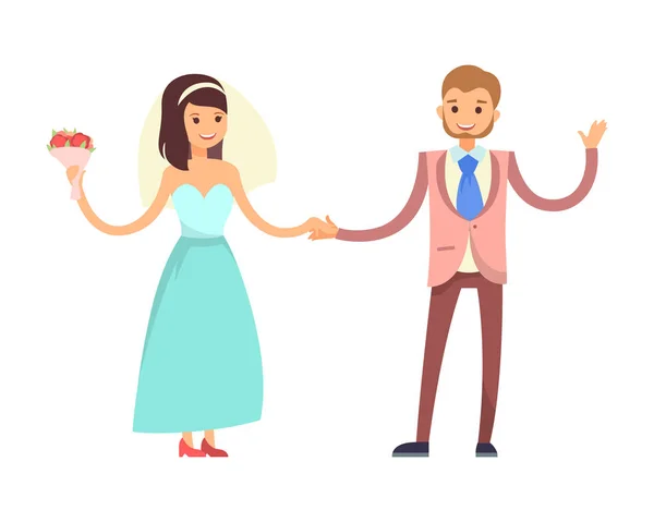 Glimlachend bruidegom met zijn bruid vectorillustratie — Stockvector