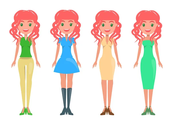 Redhead Girl in Modern Casual and Elegant Looks — Stock Vector