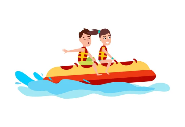Banana Boat Summer Activity Vector Ilustração — Vetor de Stock