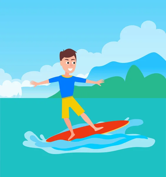 Surfen Sport Aktivität und Jungen Vektor Illustration — Stockvektor