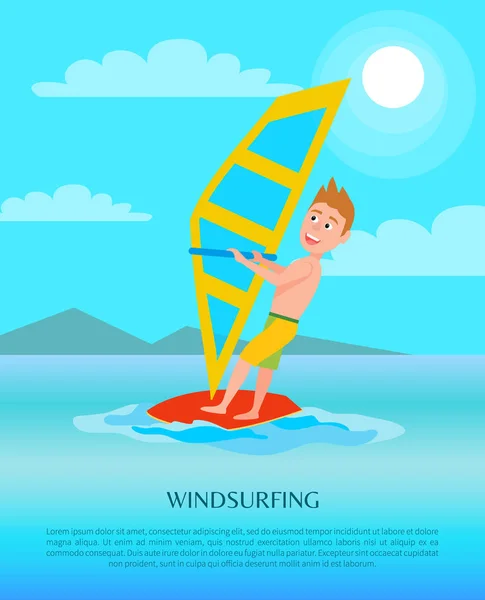 Windsurfing letní sportovní aktivity plakát, samec — Stockový vektor