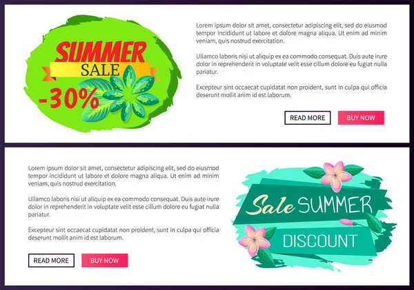 Summer Sale Flyers Set Push Buttons Promo Banners — Stock Vector