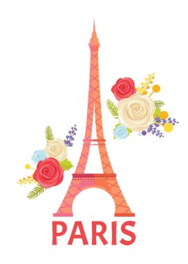 Çiçek açan çiçek ve Eyfel Kulesi Paris Poster