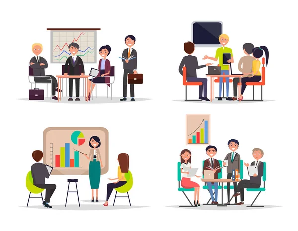 Business Meetings Collection Vector Illustration — Stock Vector
