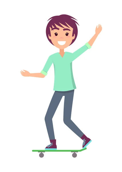 Skater Waving Hand Smile, Vector Illustration - Stok Vektor