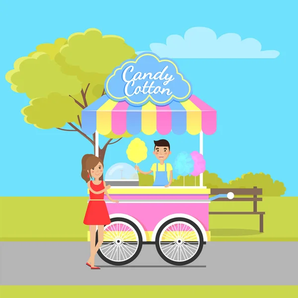 Tienda móvil de algodón caramelo ubicada en City Park — Vector de stock