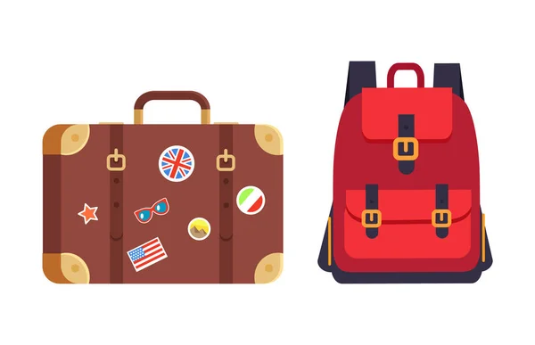 Equipaje y mochila roja, ilustración vectorial — Archivo Imágenes Vectoriales