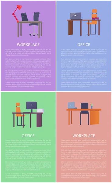 Ofis İşyeri mobilya büro, Masa ve sandalye — Stok Vektör