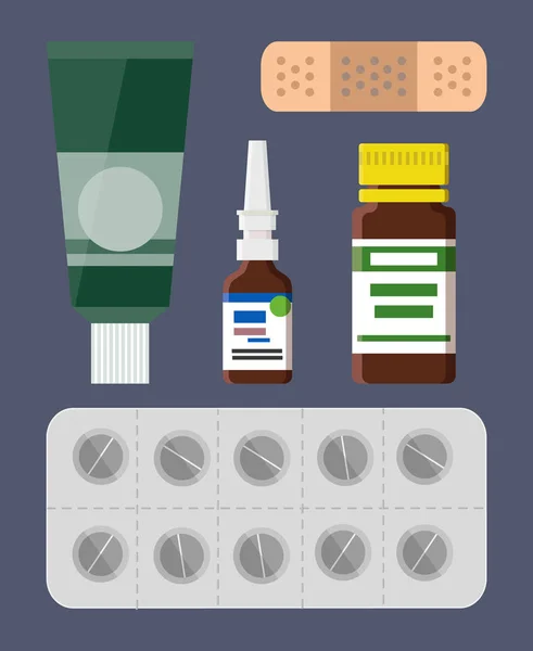石膏と錠剤ブリスター セット ベクトル図 — ストックベクタ
