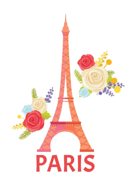Cartaz de Paris com flor florescente e Torre Eiffel — Vetor de Stock