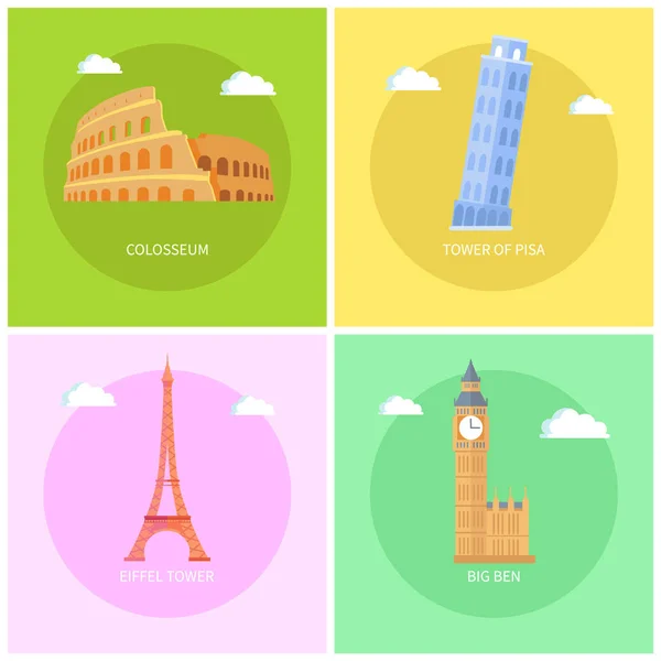 Coliseo y Torre Eiffel Vector Ilustración — Vector de stock