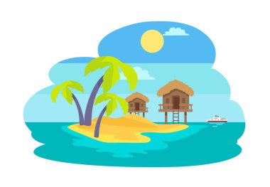 Avuç içi ve Bungalow vektör çizim ile bir ada