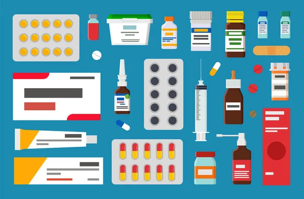 Médicaments sous forme de pilules, de liquides ou de pommades — Image vectorielle