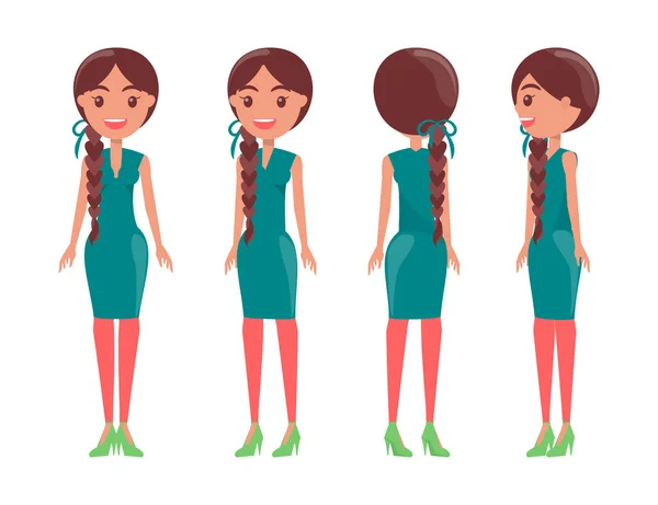 Braided Pretty Women in Elegant Stylish Dresses Set Stock Vector