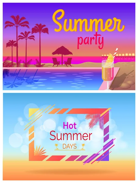 Días de fiesta de verano Tropical conjunto de carteles promocionales — Archivo Imágenes Vectoriales