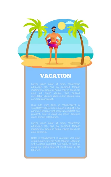 Cartel de vacaciones de verano caliente Tropical Beach and Man — Archivo Imágenes Vectoriales