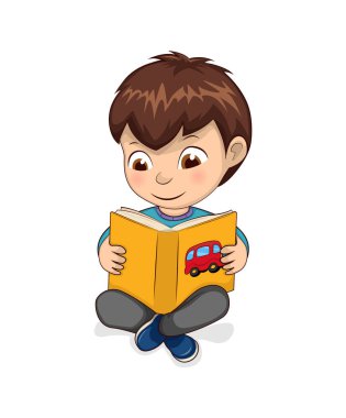 Sarı okuma çocuk kitap sakince vektör çizim