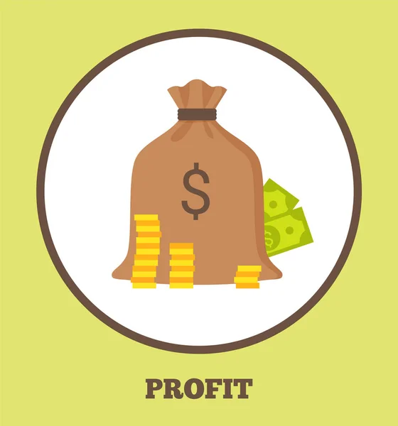 Прибуток Промо логотип з сумкою грошей і монет — стоковий вектор