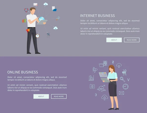 Internet Online Business Set Vector Ilustração —  Vetores de Stock