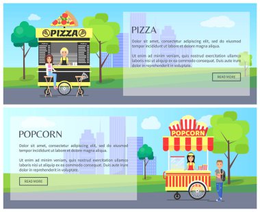 Pizza ve patlamış mısır koleksiyonu vektör çizim