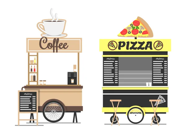 Πίτσα καταστήματα προσχεδίων απομονωθεί σε λευκό και καφέ — Διανυσματικό Αρχείο