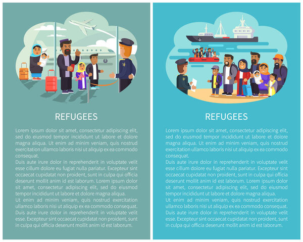 Refugees Airport and Ship Vector Illustration