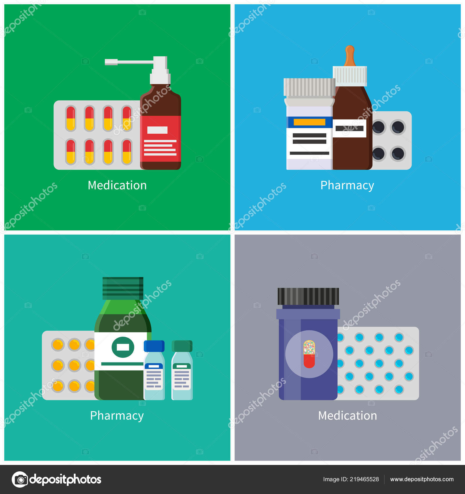 Medication Pharmacy Poster Set Vector Illustration Stock Vector by ©robuart  219465528