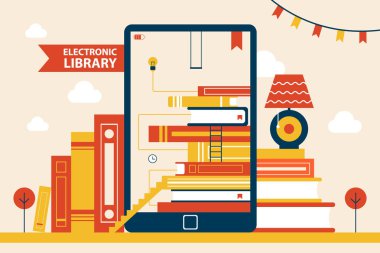 Elektronik Kütüphane Poster vektör çizim