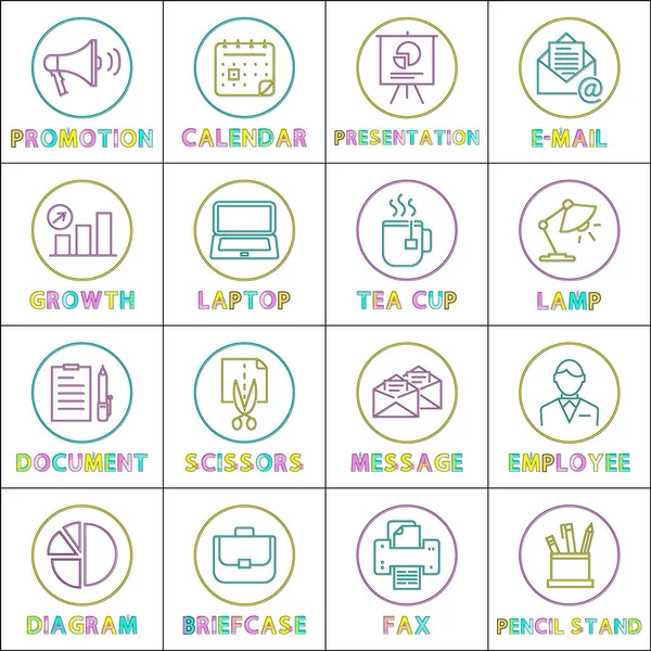 Work and Business Round Linear Icons Templates — Stock Vector