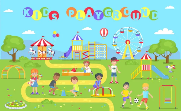 Niños Playground Park Poster Vector Ilustración — Vector de stock