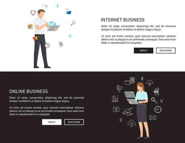 Internet Online Business Set Vector Ilustração — Vetor de Stock