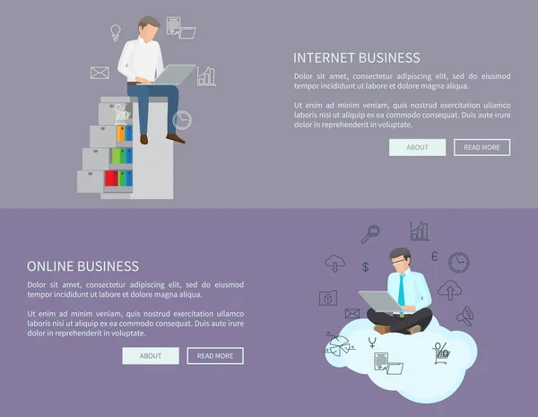 Ilustración de vectores de negocio en línea e Internet — Vector de stock