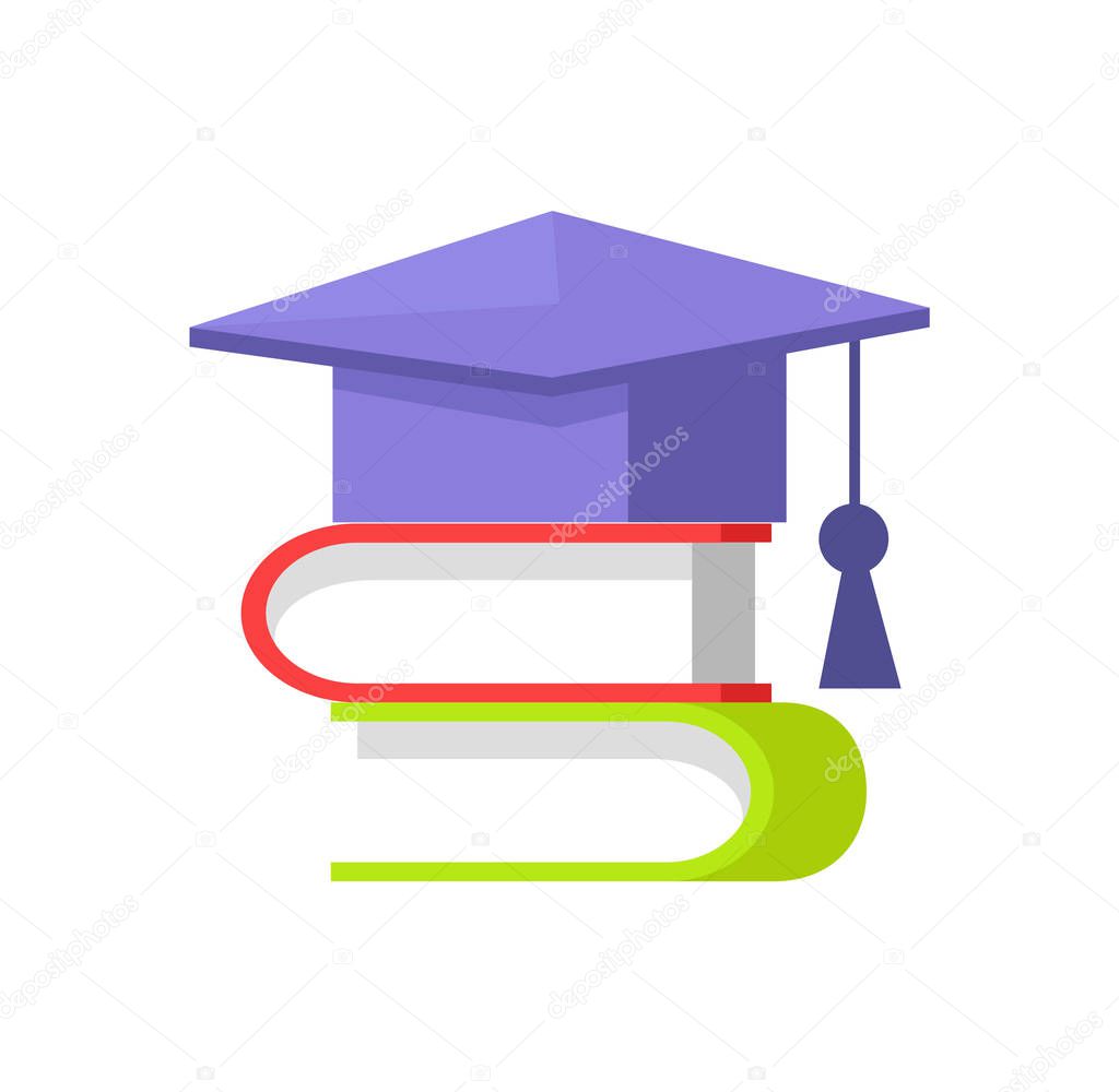 Books and Students Cap Set Vector Illustration