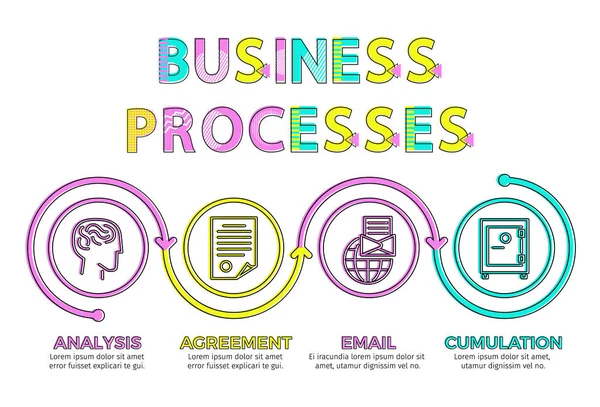 Business Processes Chart from Various Icons Set — Stock Vector