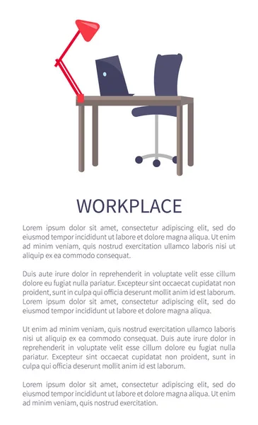 İşyeri tasarımı masa bilgisayar Laptop sandalye ile — Stok Vektör