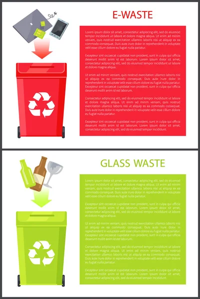E-odpadów i szkła ilustracja odpadów wektor zestaw — Wektor stockowy