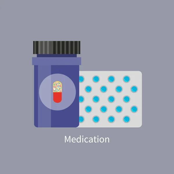 Promo de medicamentos con tarro y barra de plástico de píldoras — Archivo Imágenes Vectoriales