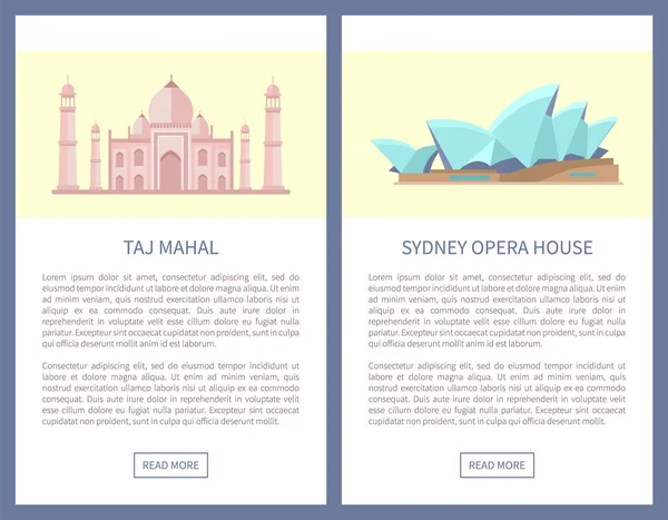 Ilustración de Vector de Taj Mahal Sydney Opera House — Vector de stock