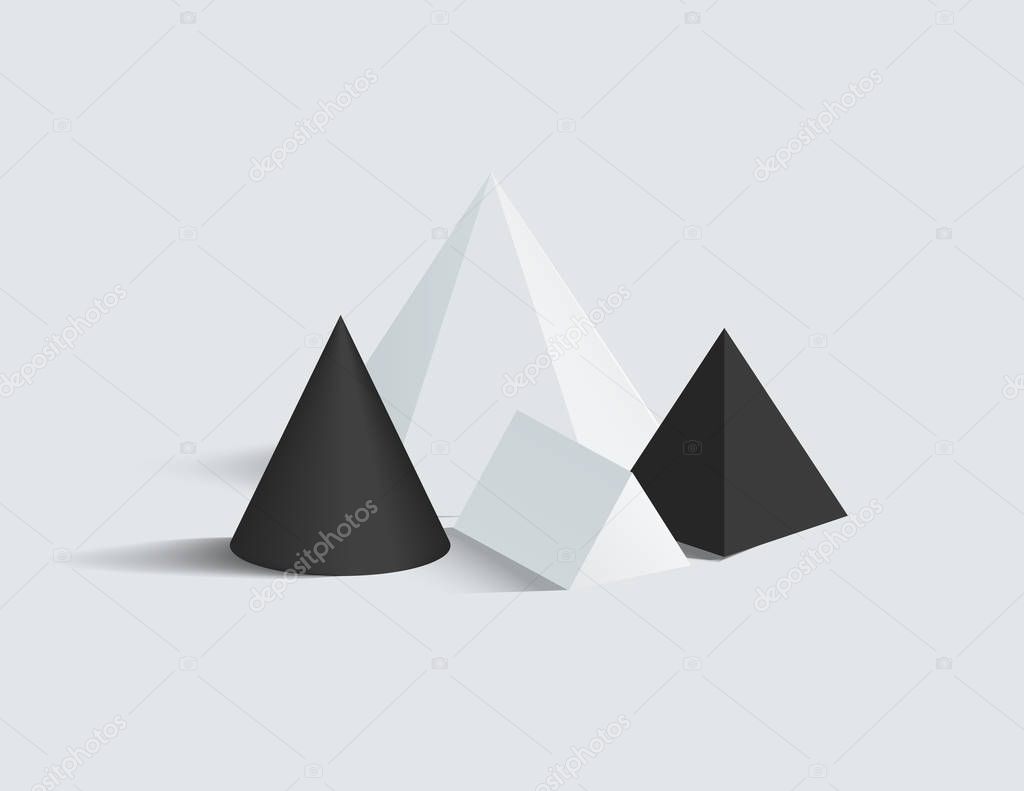 Cone Prism and Square Pyramid Vector Figures Set
