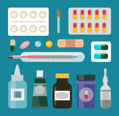 Tıp ürünleri tedavi Set vektör çizim
