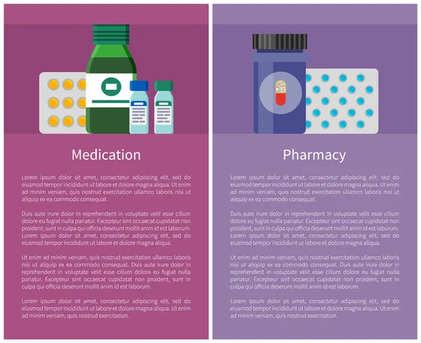 Farmácia e Medicação Itens Ilustração vetorial — Vetor de Stock