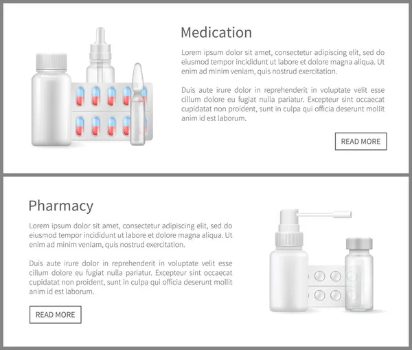 Medicação e Farmácia Web Banners Remedy Set — Vetor de Stock