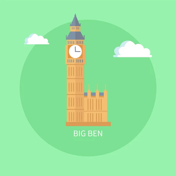 Famous Old Big Ben Tower with Clock from England — Stock Vector