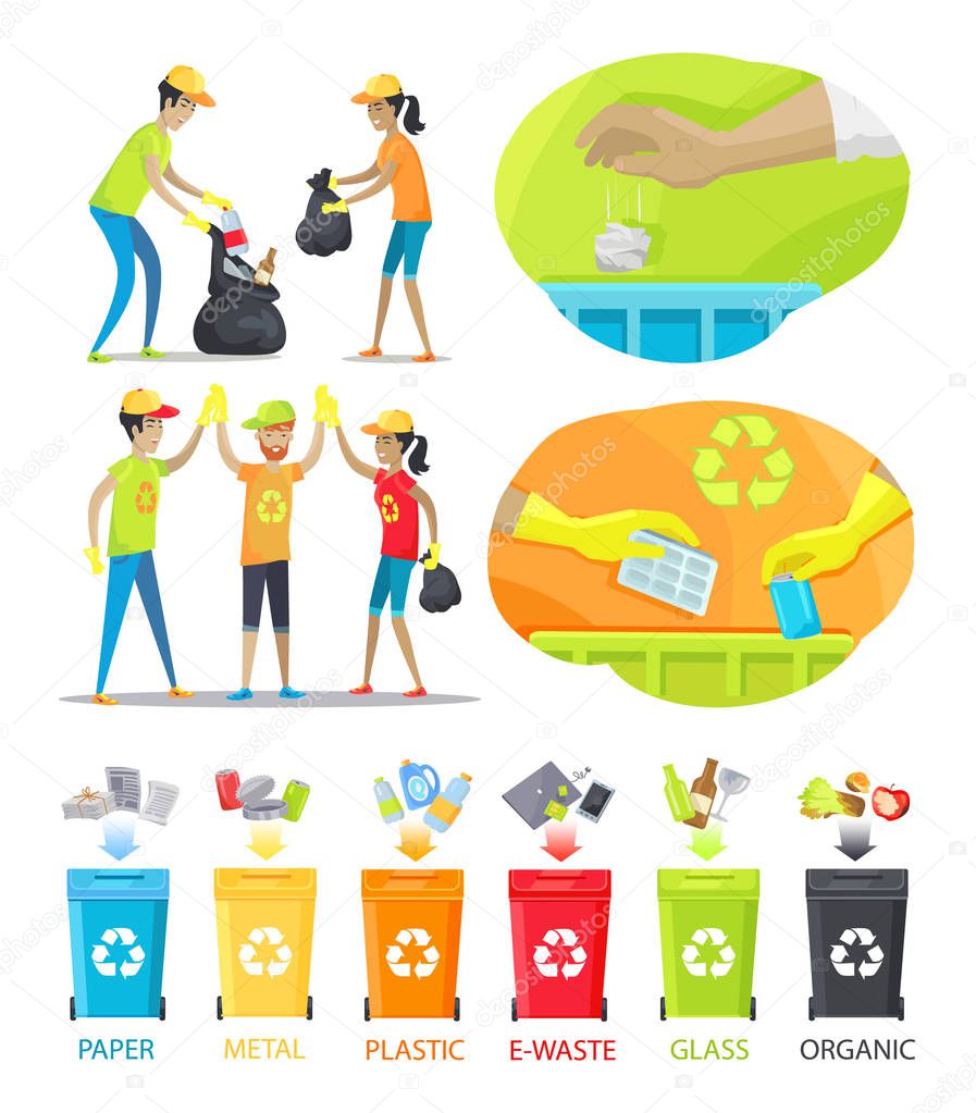 Rubbish Collecting and Sorting Vector Illustration
